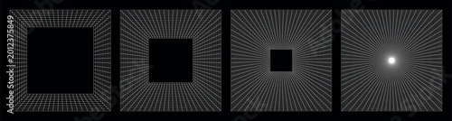 Obraz na płótnie Square tunnel wireframe grids forming geometric frames shrinking toward center c