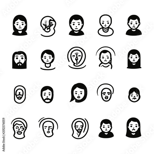Photos Minimalist face icons, people avatars, black line art portraits, simple human fa
