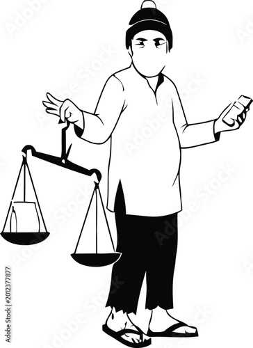 Justice, law, balance scale, illustration, vector, black and white