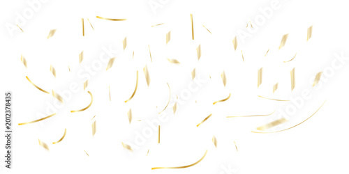 Fotografija Golden confetti and shimmering streamers cascading gracefully against a clean wh
