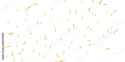 Slika na platnu Golden confetti and shimmering streamers cascading gracefully against a clean wh