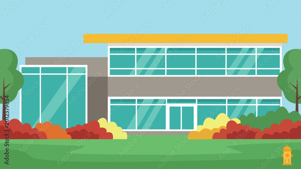 Obraz premium Bright Campus Office Flat Design Illustration Exterior