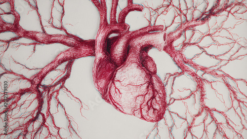 Human Heart Anatomy with Branching Vessels