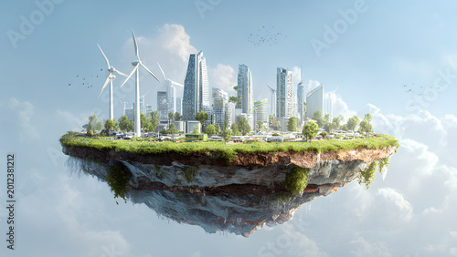 Futuristic Floating Eco City Above the Clouds