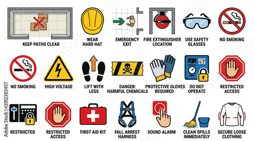 Foto Safety warning signs and symbols.