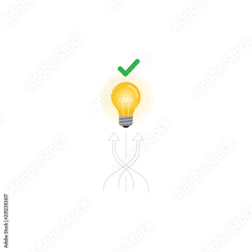 Bright Idea Light Bulb with Green Check Mark Symbolizing Success.