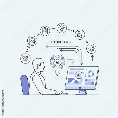 Man working with artificial intelligence and feedback loop system.