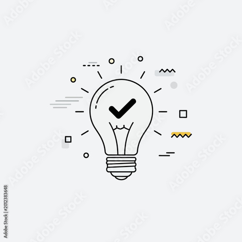 Illustration of a light bulb with a checkmark inside.