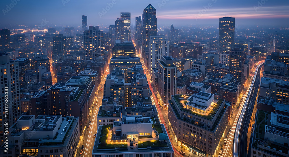 Obraz premium Rooftops Top Dense Buildings View Buildings top view downtown dense buildings
