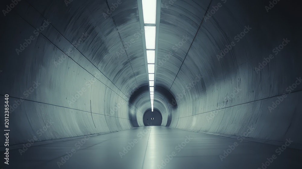 Fototapeta premium Minimalist concrete tunnel structure leading to light
