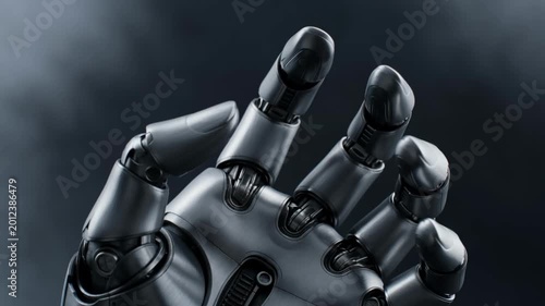 Close Up of White Robot Hands Typing on Laptop Keyboard in Modern Office Setup