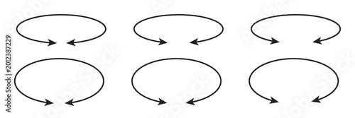 Oval circle rotate arrow icon. Ellipse orbit line arrow symbol. Oval circumference sign. Vector illustration isolated on white background.
