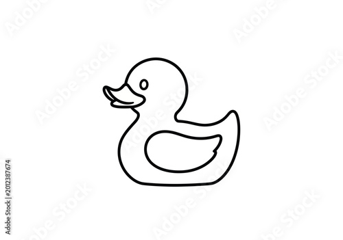 Simple line drawing of a rubber duck on a white background