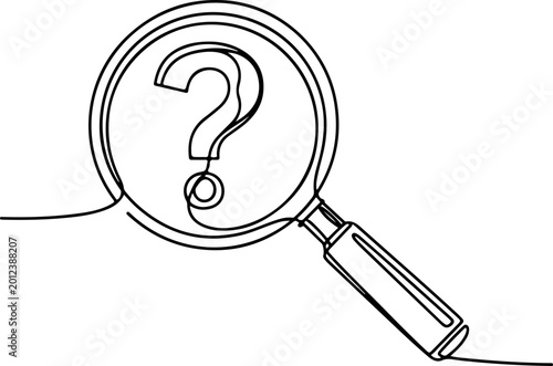 continuous line drawing of magnifying glass search analysis research, line art vector illustration