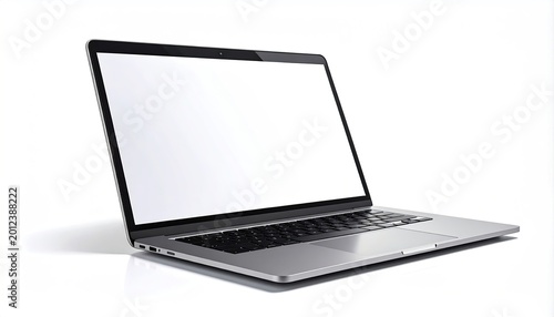 Sleek, modern silver laptop with blank screen on reflective white surface