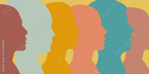Tableau sur toile Colorful human face profiles silhouette illustration against a gradient backgrou