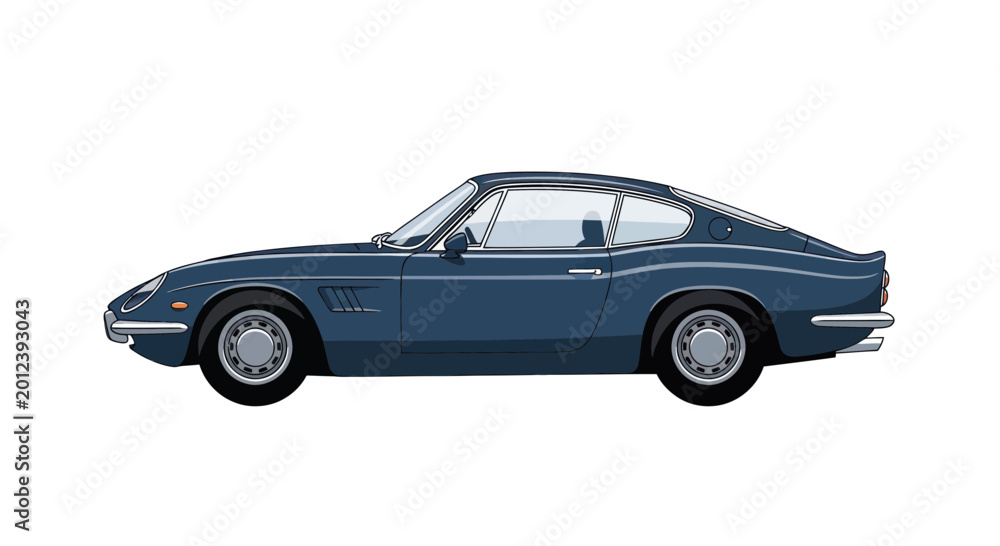 Obraz premium Classic Blue Sports Car Coupe Silhouette