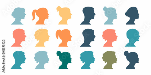Foto collection of diverse head silhouettes colorful vector illustration