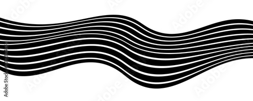 Fotografie Black Wavy Line Optical Art Background for Creative Poster Design, Minimalist Co