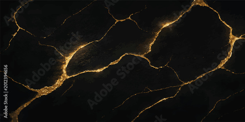 Luxury Black Marble Texture with Glowing Gold Cracks Abstract Background Premium Dark Stone Wallpaper