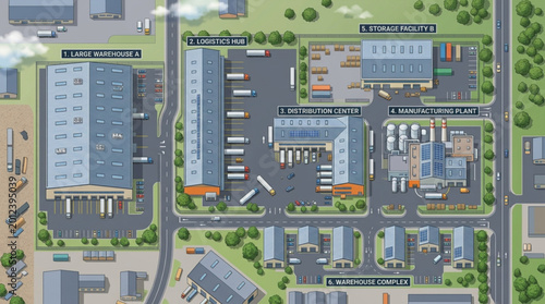 Foto Industrial buildings and parking lots.