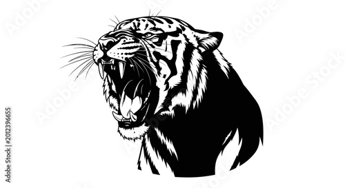 Photography Aggressive Tiger Roaring Head Silhouette, Wild Animal Attack