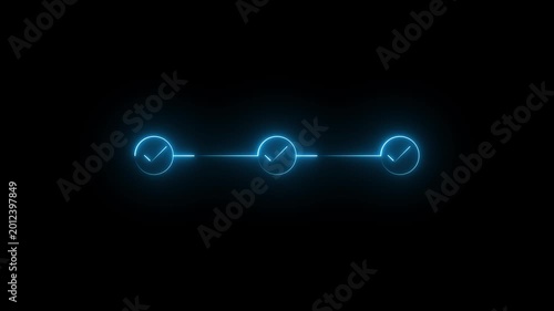 Glowing neon sky blue lights with 3-step infographic animation. check mark icon animation. Neon bright step-by-step checkmark . icons, task completion, timeline icon animation on black 4k video