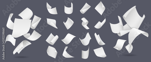 Foto Realistic flying blank sheets of office paper
