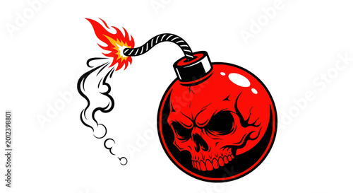 Tableau sur toile Explosive Bomb with Skull Face and Burning Fuse