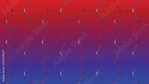 Abstract hexagonal grid pattern with smooth red to blue gradient transition geometric digital artwork