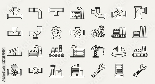 Slika na platnu Industrial tools and machinery icons set.
