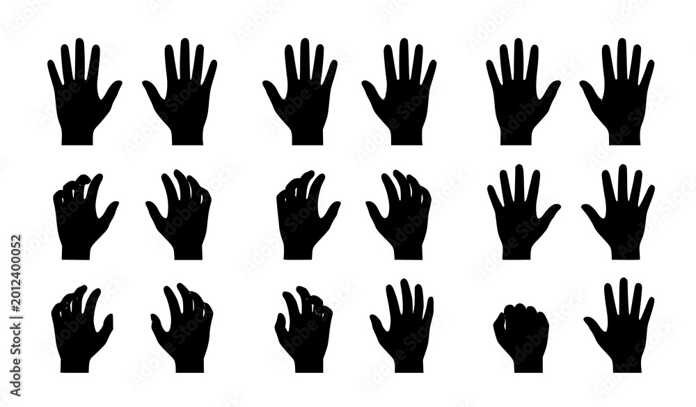 Fototapeta premium Human hand silhouette set vector illustration front and back views