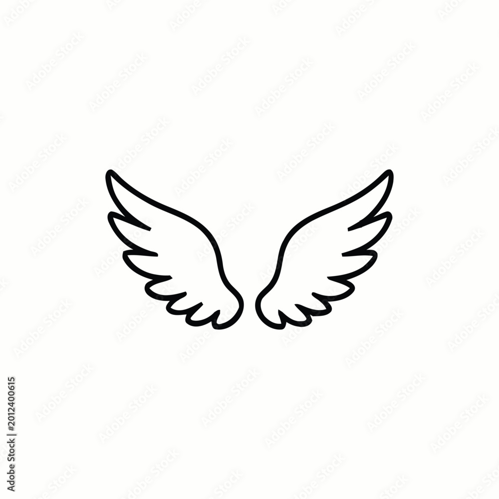 Fototapeta premium Simple black wings icon with feather details isolated on white background