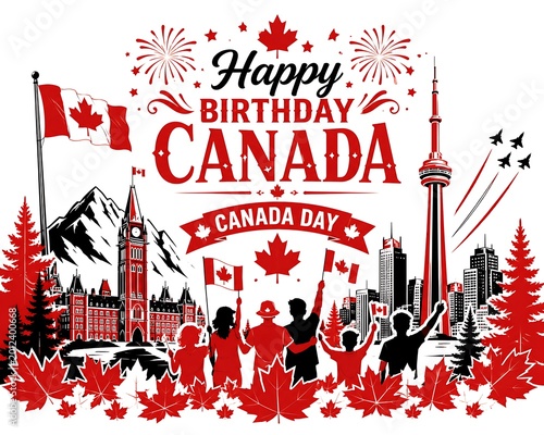 Happy Birthday Canada Typography Illustration with Canada Day Celebration