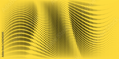 Stripped halftone dots pattern texture background. Black and white pixels. Modern dotted vector illustration. Abstract wavy lines. Points backdrop. Polka dots yellow black pattern