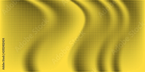 Stripped halftone dots pattern texture background. Black and white pixels. Modern dotted vector illustration. Abstract wavy lines. Points backdrop. Polka dots yellow black pattern