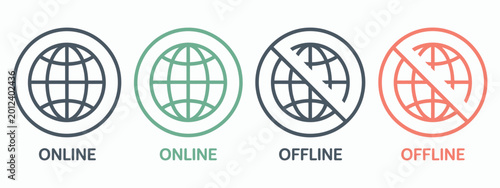 Tableau sur toile Online and Offline Internet Icons with Red and Green Connection Status for Digit