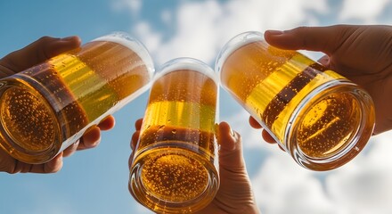Happy father's day celebrating with cold beer and a cheers toast