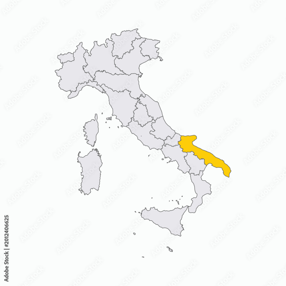 Fototapeta premium Map of Italy with Puglia Region Highlighted