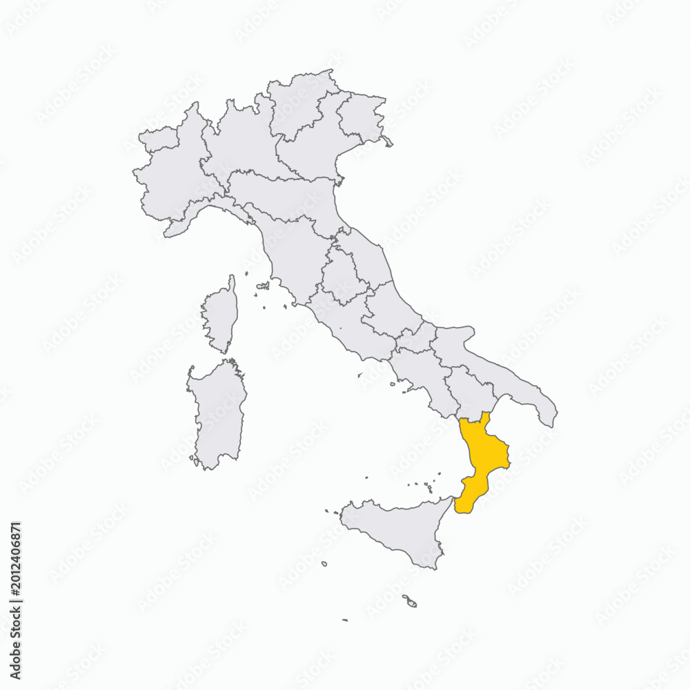 Obraz premium Map of Italy with Calabria Region Highlighted