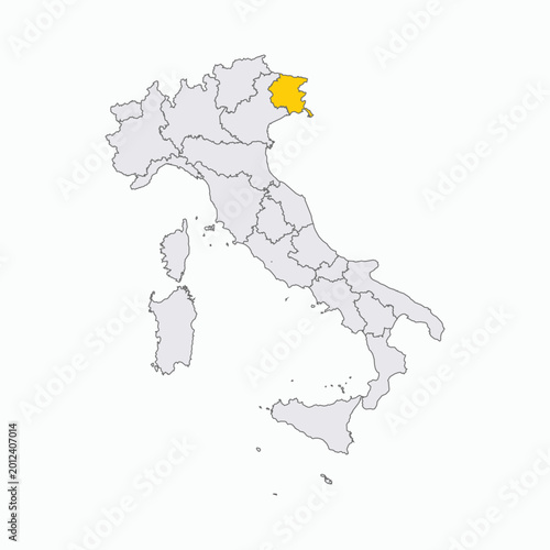 Map of Italy with Friuli Venezia Giulia Region Highlighted