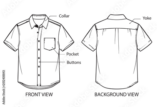 Photos Detailed illustration of a short-sleeved button-down shirt with collar and pocke