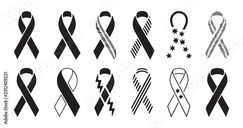Bild auf Leinwand Awareness ribbon vector icon set, different styles and patterns for various causes and campaigns