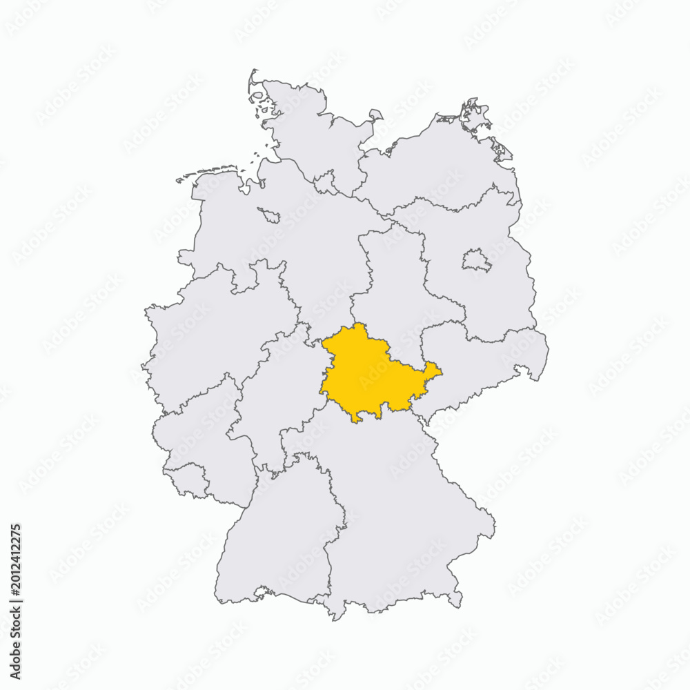 Obraz premium Germany Map with Highlighted State of Thuringia