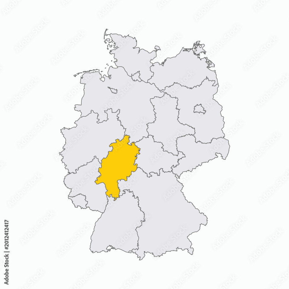 Fototapeta premium Germany Map with Highlighted State of Hesse