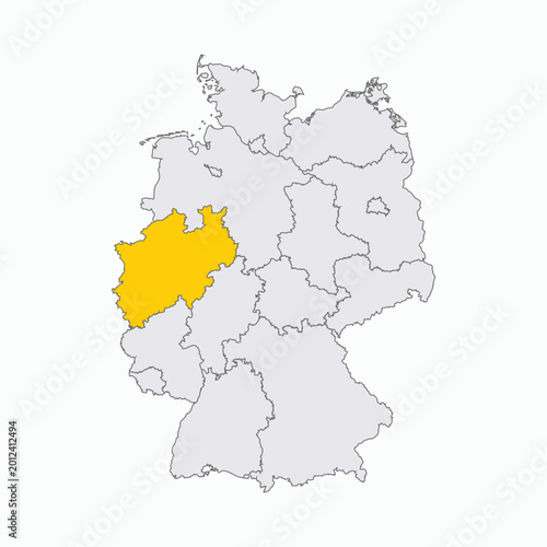 Germany Map with Highlighted State of North Rhine Westphalia