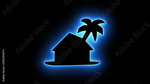 Glowing Black Hut and Palm Tree Logo saber animation on a black background