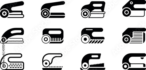 Tableau sur toile Black and white office stationery icon set featuring various hole punchers stapl
