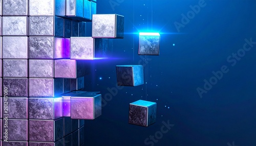 Metallic Cubes Grid Floating Digital Transformation Futuristic Visuals