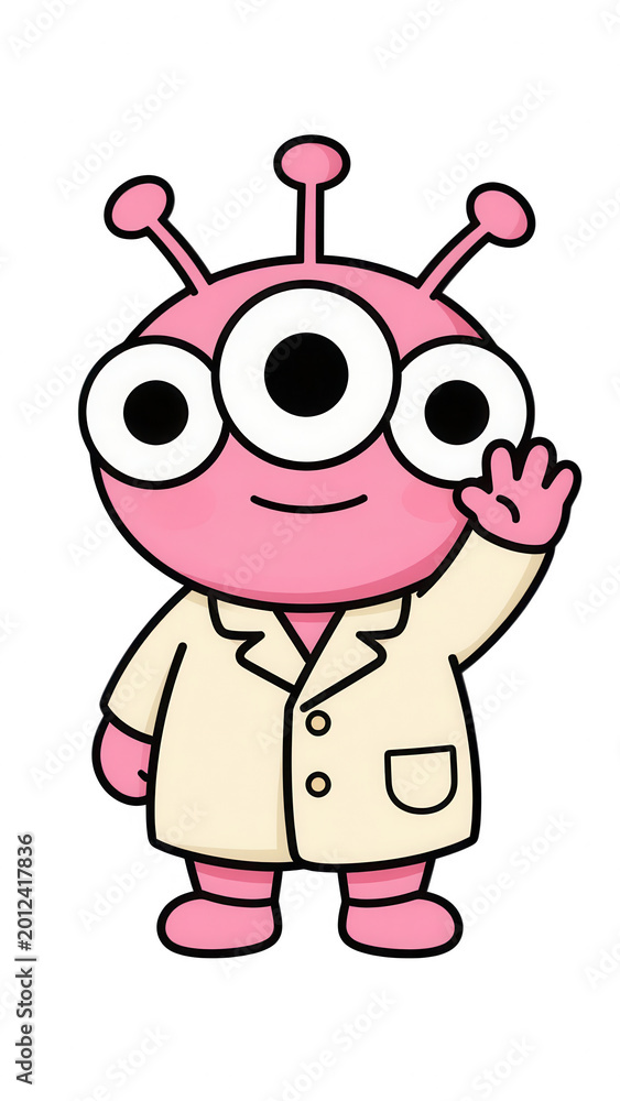 Fototapeta premium Cute Robot Character Wearing a Lab Coat Standing Flat Icon Isolated on Transparent Background